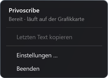 Das Menü von Privoscribe